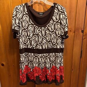 Style & Co. Black and Red Floral Geometric Top
